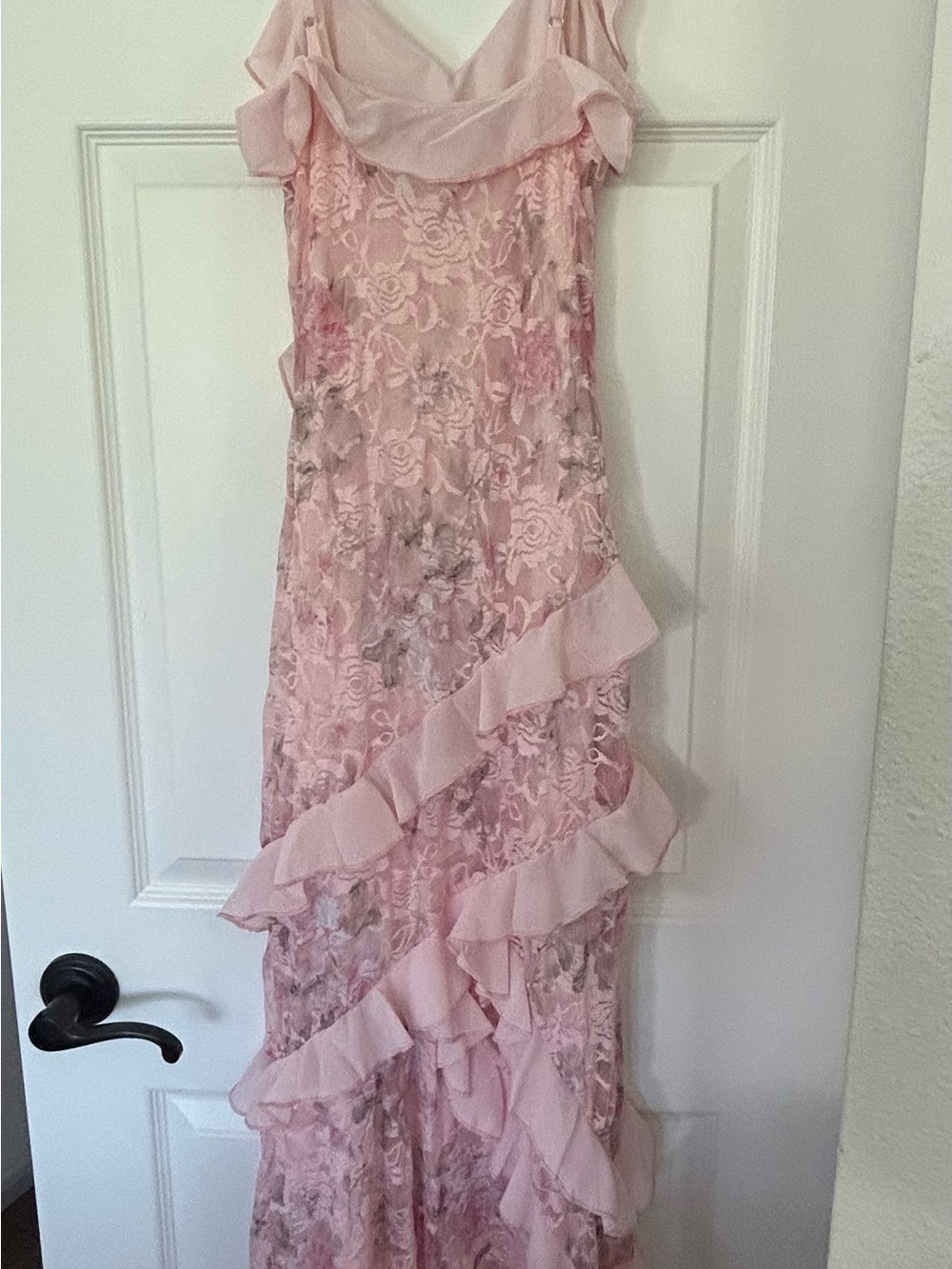 Cider Pink Floral Lace Ruffle Wedding Dress
